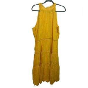 Warehouse Yellow Eyelet Halter Midi Dress